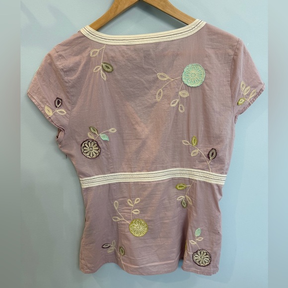 Boden Dusty Pink Embroidered Cotton Babydoll Top Sz 12 - Picture 2 of 8
